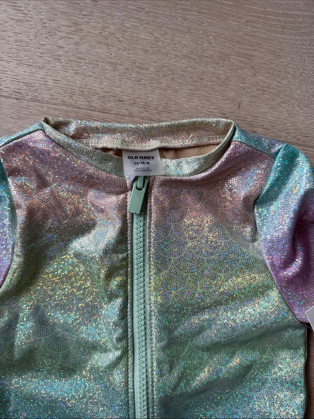 New old navy Girls' Iridescent Mermaid Long-Sleeve One-Piece Swimsuit rashguard